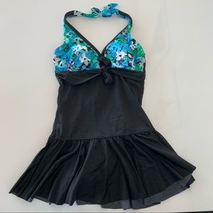 Size 8 Blue and Black Padded Floral One Piece